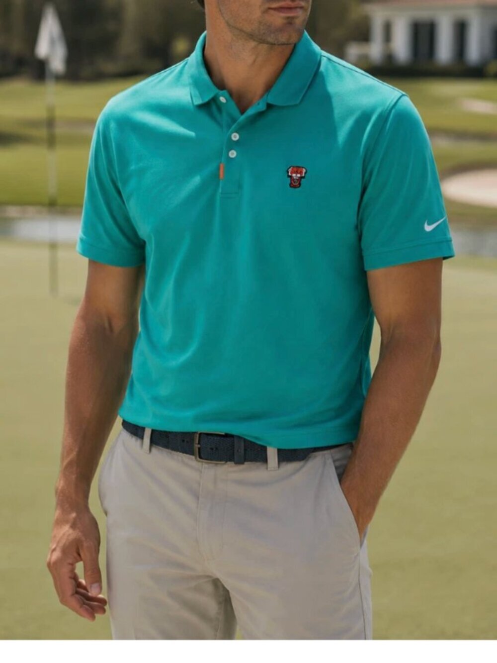 Nike Tiger Woods Polo Shirt Size L Teal Dri Fit Frank Logo Masters Performance